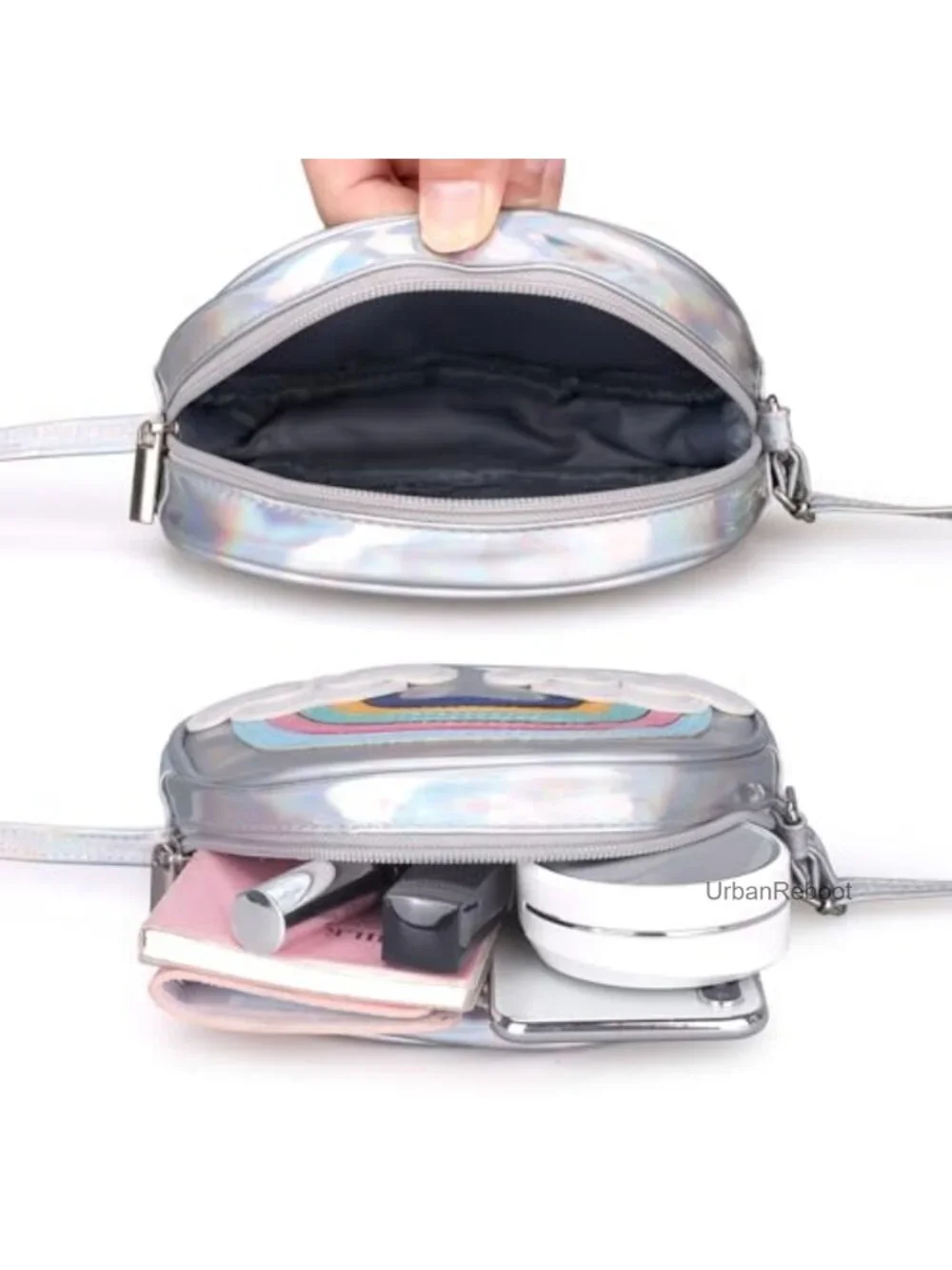 Girls Faux Leather Rainbow Crossbody Purse Adjustable Strap Small Bag